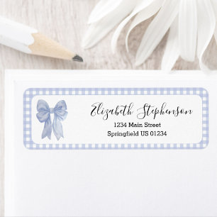 Blue Gingham Bow Return Address Label