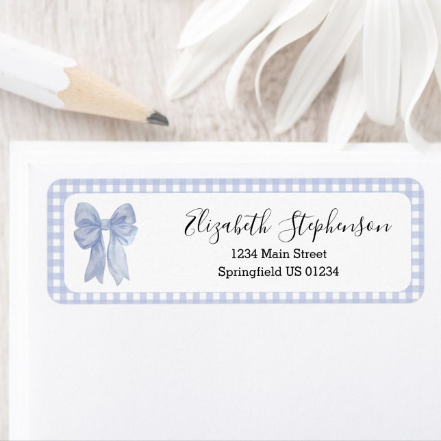 Blue Gingham Bow Return Address Label (Creator Uploaded)