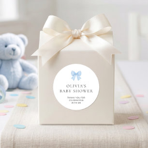 Blue Gingham Bow Thank You Baby Shower Classic Round Sticker