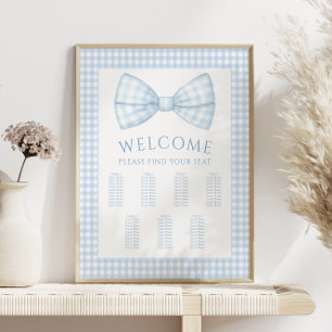 Blue gingham bow tie baby boy shower seating chart