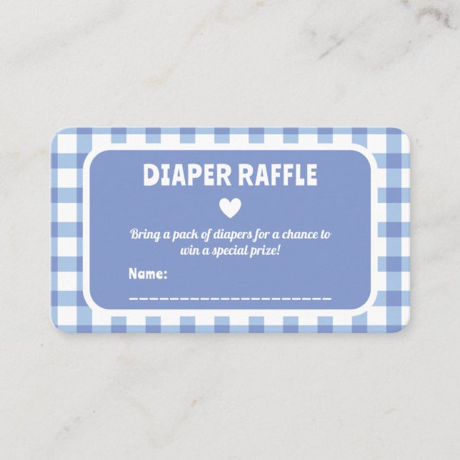 Blue Gingham Boy Baby Shower Diaper Raffle Ticket Enclosure Card (Front)