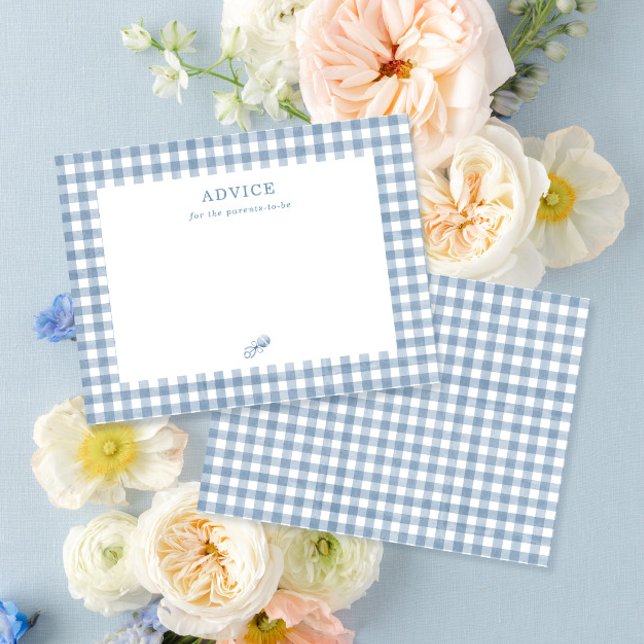 Blue Gingham Boy Baby Shower Parents Advice Card (Creator Uploaded)