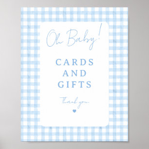 Blue Gingham Boy Baby Shower Tabletop Poster