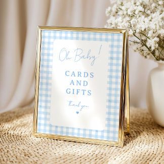 Blue Gingham Boy Baby Shower Tabletop Poster