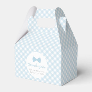 Blue gingham boy bow tie baby shower favour box