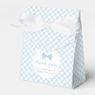 Blue gingham boy bow tie baby shower favour box