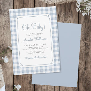 Blue Gingham Boy Oh Baby Shower Invitation