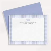 Blue Gingham  Boy Personalised Nursery Note Card