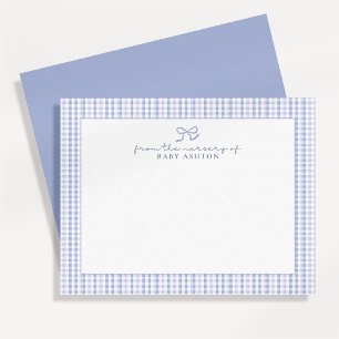 Blue Gingham  Boy Personalised Nursery Note Card
