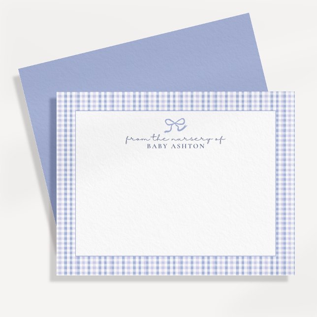 Blue Gingham  Boy Personalised Nursery Note Card (Creator Uploaded)