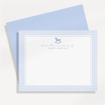 Blue Gingham  Boy Personalised Nursery Note Card