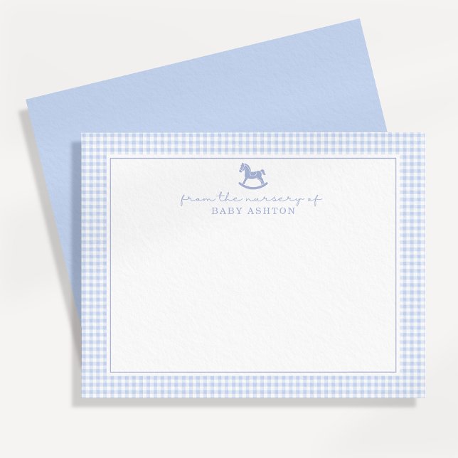 Blue Gingham  Boy Personalised Nursery Note Card (Creator Uploaded)