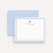 Blue Gingham Boy Personalised Nursery Note Card