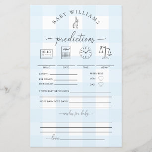 Blue Gingham Bunny Baby Predictions Game