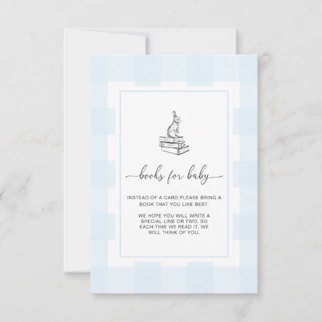 Blue Gingham Bunny Books Request Insert Card (Front)