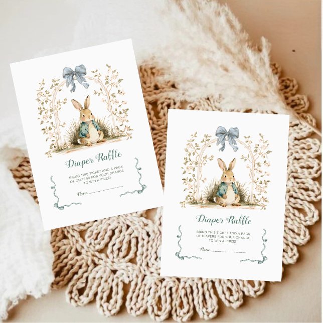 Blue Gingham Bunny Classic Diaper Raffle  Enclosure Card (Creator Uploaded)