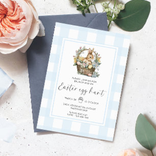 Blue Gingham Bunny Easter Egg Hunt Invitation