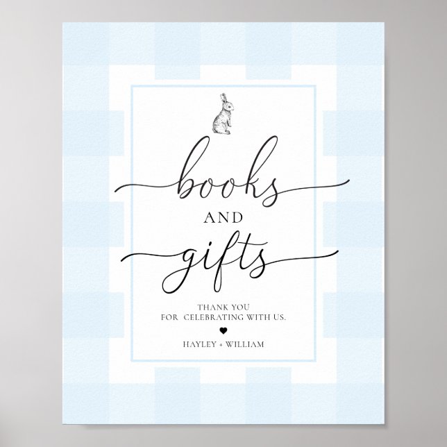 Blue Gingham Bunny Rabbit Books and Gifts Poster (Front)