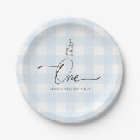 Blue Gingham Bunny Rabbit First Birthday
