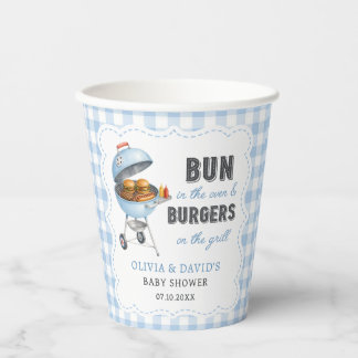 Blue Gingham Burger BBQ Baby Shower Paper Cups