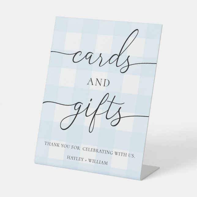 Blue Gingham Cards and Gifts Pedestal Sign (Front)