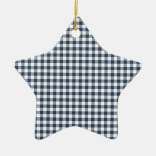 Blue Gingham Ceramic Ornament