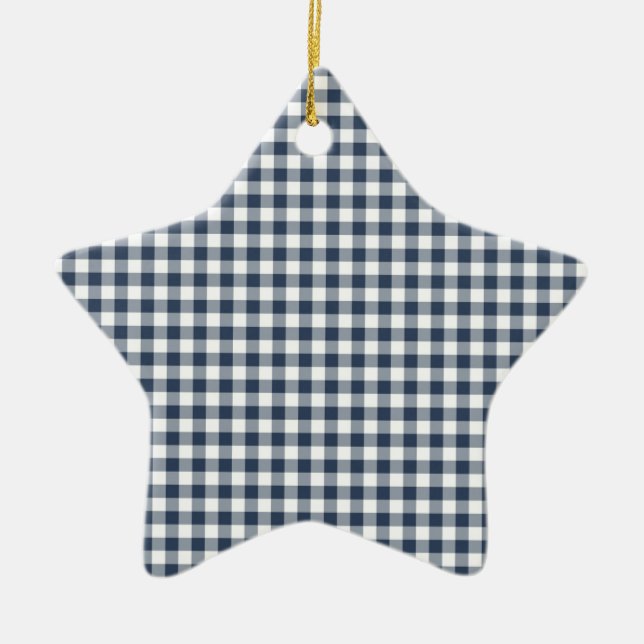 Blue Gingham Ceramic Ornament (Front)