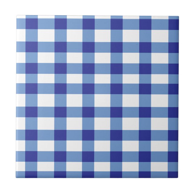 Blue Gingham Ceramic Tile (Front)