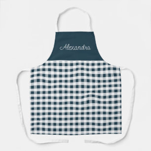 Blue Gingham Check Adult Personalised Cooking  Apron