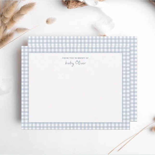 Blue Gingham check Baby boy Flat Thank you Card (Creator Uploaded)
