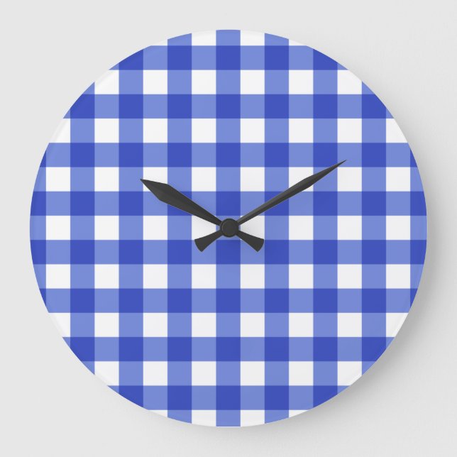 Blue Gingham Check Large Clock (Front)