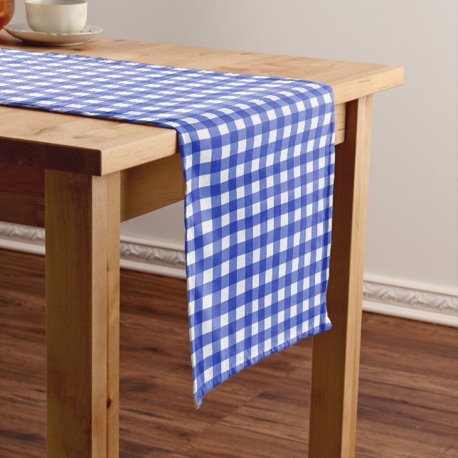 Blue Gingham Check Long Table Runner (In Situ)