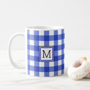 Blue Gingham Check Monogram Coffee Mug