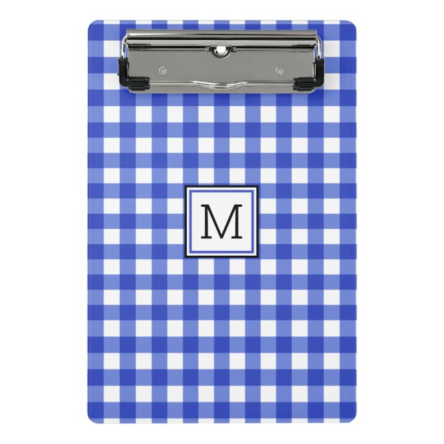 Blue Gingham Check Monogram Mini Clipboard (Front)