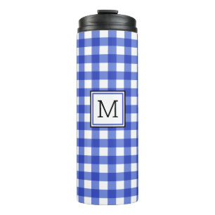 Blue Gingham Check Monogram Thermal Tumbler