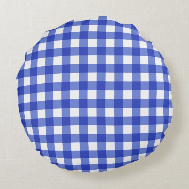 Blue Gingham Check Round Cushion (Back)