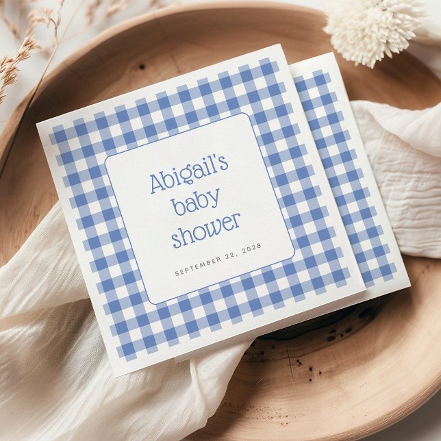 Blue Gingham Check Rustic Boys Baby Shower Napkin (Creator Uploaded)