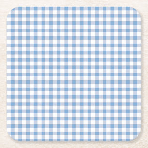 Blue Gingham Check Square Paper Coaster