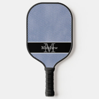 Blue Gingham Chequered Initial Monogram Pickleball Paddle