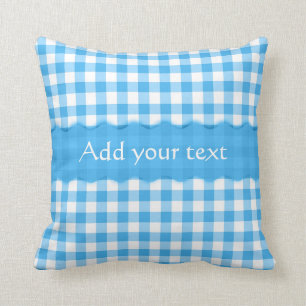 Blue Gingham Chequered Pattern Personalised Cushion