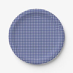 blue gingham chequered stylish trendy paper plate