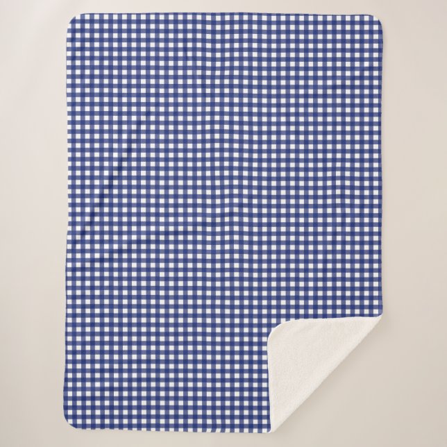 blue gingham chequered stylish trendy  sherpa blanket (Front)