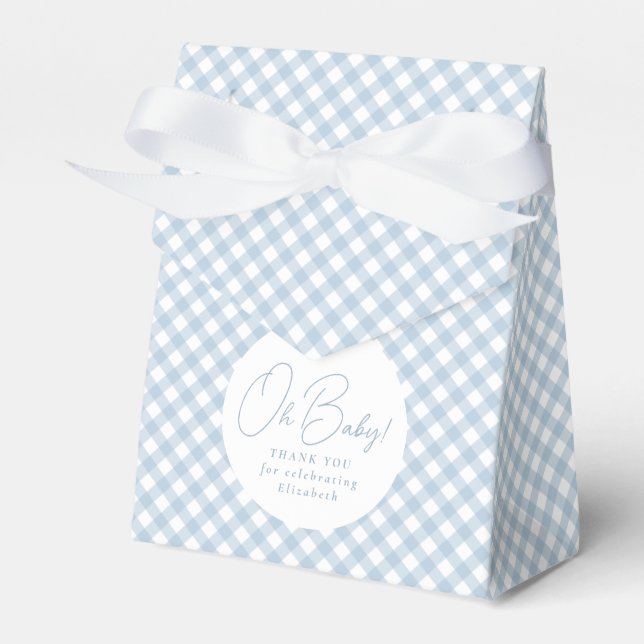 Blue gingham classic cute simple baby boy shower favour box (Front Side)