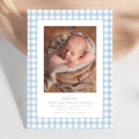 Blue gingham classic simple two photo birth