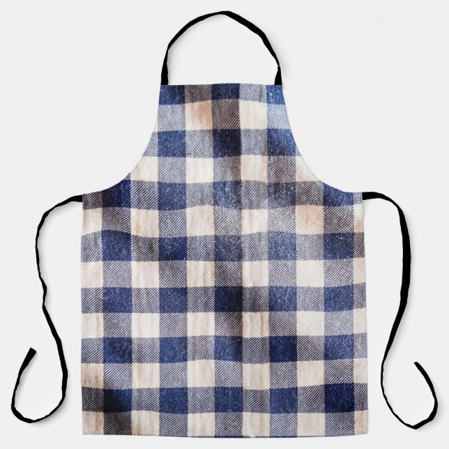 blue gingham cloth closeup, shirts fabric texture  apron (Front)