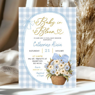 Blue Gingham Coquette Baby in Bloom Baby Shower Invitation