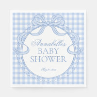 Blue Gingham Coquette Bow Baby Shower Dessert