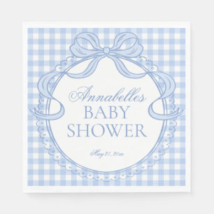 Blue Gingham Coquette Bow Baby Shower Dessert Napkin