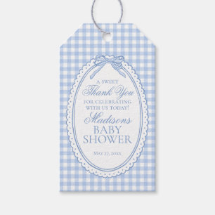 Blue Gingham Coquette Bow Baby Shower Favors Gift Tags