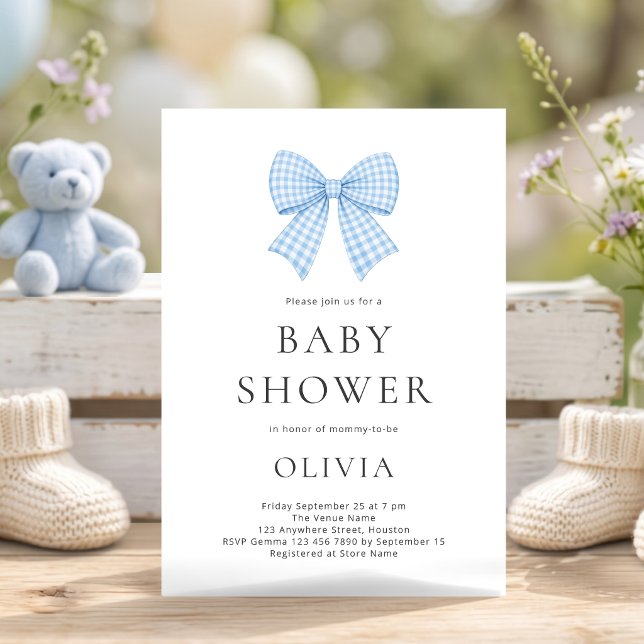 Blue Gingham Coquette Bow Baby Shower Invitation (Creator Uploaded)